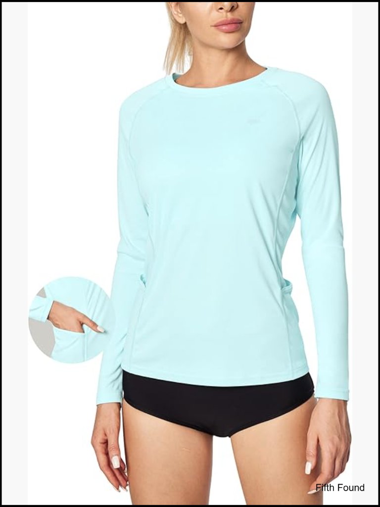 Upf 50+ Long Sleeve Rash Guard With Pockets, Quick Dry Workout Top